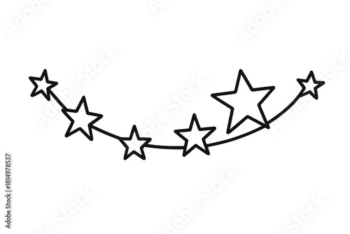 Festive Star Garland. Festive garland of stars strung together in a gentle curve, suggesting a decorative element for celebrations. The stars vary in size, creating a dynamic and