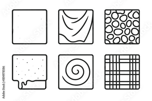 Neutral Texture Icons. Neutral Texture Palette linear icon set: smooth plaster, cotton cloth, pebble grain, paint layer, subtle swirl, linen thread