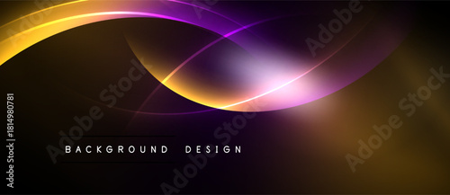Abstract waves, vibrant colors, dynamic curves. Gold, purple, brown hues blend seamlessly. Modern design element for backgrounds.
