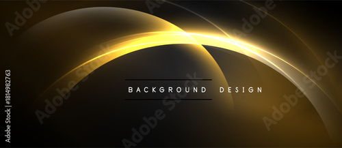 Dark backdrop features golden curved lines. Text reads background design. Elegant, modern aesthetic suitable for presentations.