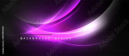 Abstract purple waves, glowing lines create dynamic background. Dark space emphasizes bright curves, modern design element.