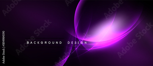 Abstract purple design. Smooth curves create luminous shapes against dark background. Modern, elegant visual presentation.