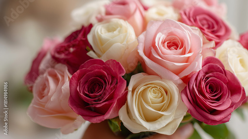 A Hand Holding a Bouquet Of Multicoloured Roses