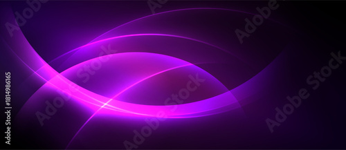 Abstract purple waves, glowing lines create dynamic composition. Dark background emphasizes vibrant color gradients. Modern design.