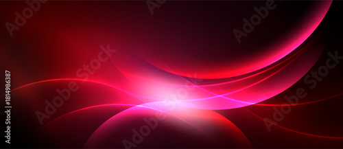 Abstract red design features flowing curves, bright center. Dark background enhances vibrant color gradients, smooth transitions.