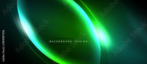 Abstract green background. Smooth curves create dynamic glow effect. Modern design suitable for digital projects. Minimalist aesthetic.