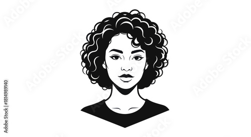 Striking Black and White Portrait of a Woman with Curly Hair.
