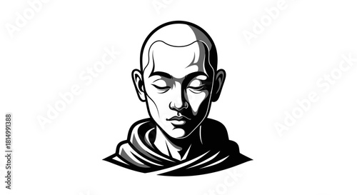 Monk meditating with eyes closed in a serene pose.