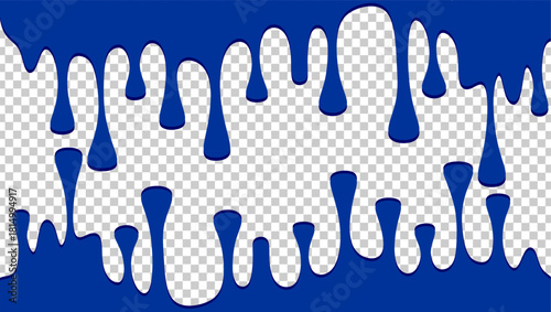Blue dripping ink illustration. Melting ink on transparent background. Blue paint drip on transparent background. Dripped blue ink illustration. Wavy blue ink drips illustration.