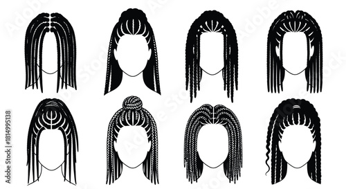 A collection of various black and white braided hairstyle designs