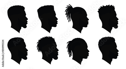 Diverse silhouettes of afro textured hair and male profile headshots