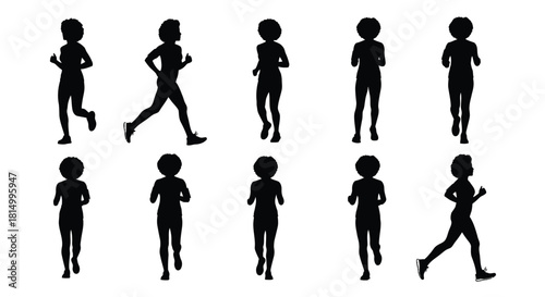 Silhouettes of children running and walking in various poses a simple design
