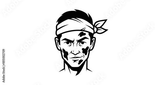 Intense gaze of a determined individual with war paint.