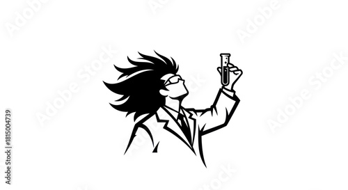 Mad Scientist with Wild Hair and Test Tube.