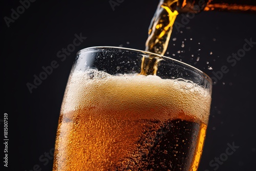 Wallpaper Mural Golden Beer Pouring into Clear Glass with Frothy Head Against Dark Background in Studio Shot Torontodigital.ca