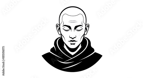 Monk portrait with closed eyes deep in meditation peaceful and serene.