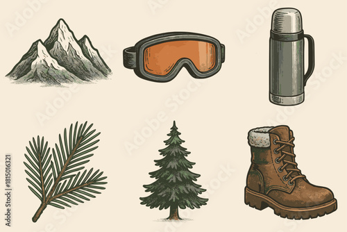 Winter Hiking & Mountain Adventure Icons