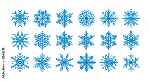 Collection of Intricate Blue Snowflake Designs for Winter.