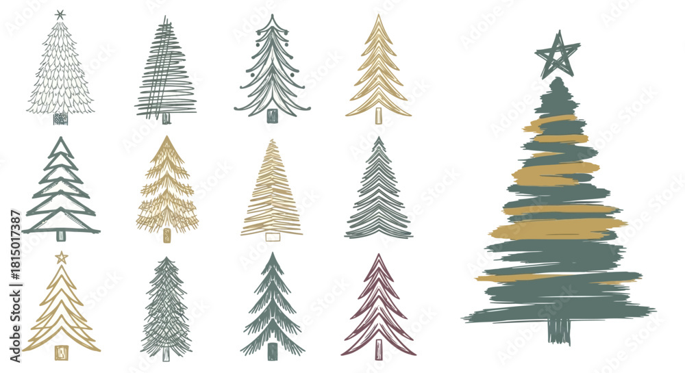 Obraz premium Collection of Stylized Christmas Tree Illustrations for Festive Designs.