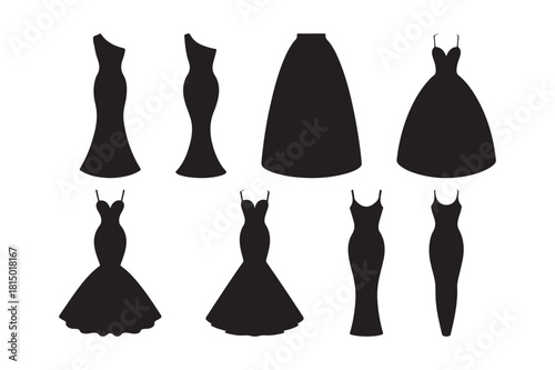 Collection of elegant black silhouette evening gowns and dresses