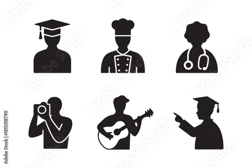 Diverse professions silhouettes representing various careers and skills