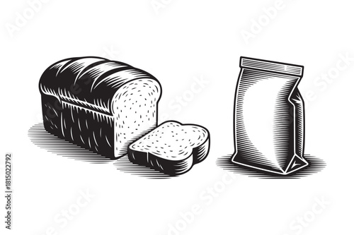 Vintage style loaf of bread and bag illustration