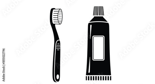 A simple illustration depicting a toothbrush and tube of toothpaste