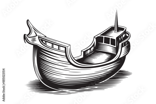 Antique wooden sailing ship illustration