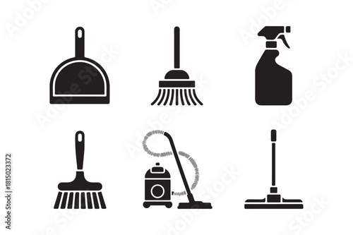 Collection of cleaning tools and supplies icons