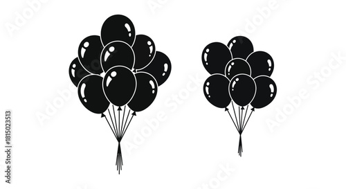 Two clusters of black balloons simple graphic design on white background
