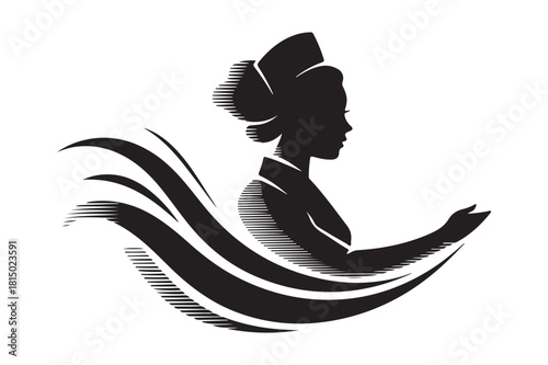 Elegant silhouette of a woman in traditional japanese attire