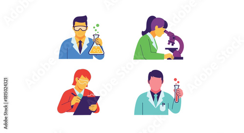 Diverse scientists conducting research with lab equipment and various tools