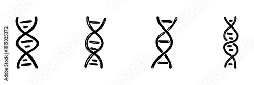 Dna Helix Line Icon Set In Doodle Style. Genetic Structure, Molecular Biology, And Genome Research Outline Sketch Collection. Hand Drawn Isolated Vector Illustration