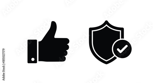 Black icons depicting a thumbs up and shield with a checkmark