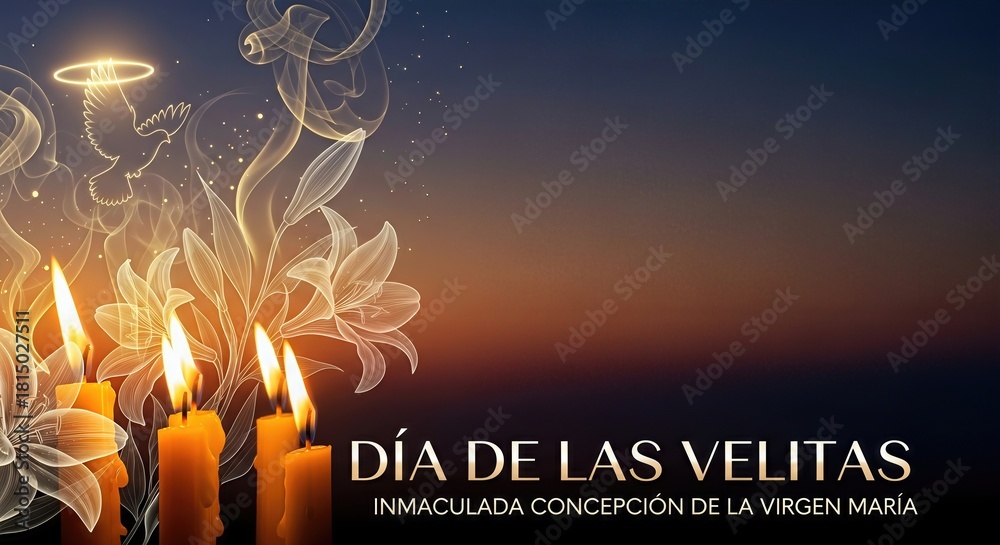 Obraz premium Candle Lit Eve, Virgin Mary Feast, Colombia Celebration, Day of Little Lights, Lilies, Holy Spirit