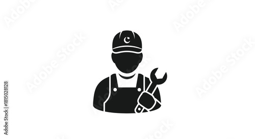 Black silhouette of a construction worker holding a wrench simple icon