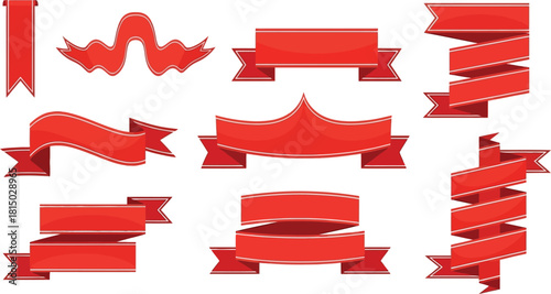 Collection of red ribbon banners vector illustration