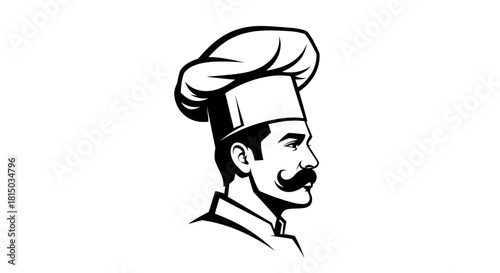 Chef Portrait with Mustache and Toque in Black and White.