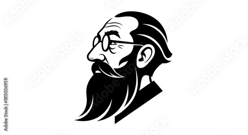 Stylized illustration of an old man with a long beard and glasses.