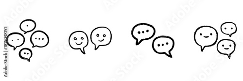 Speech Bubble Line Icon Set In Doodle Style. Communication, Conversation, And Social Interaction Outline Sketch Collection. Hand Drawn Isolated Vector Illustration