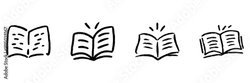 Open Book Line Icon Set In Doodle Style. Knowledge, Education, And Learning Symbol Outline Sketch Collection. Academic And Literary Concept. Hand Drawn Isolated Vector Illustration