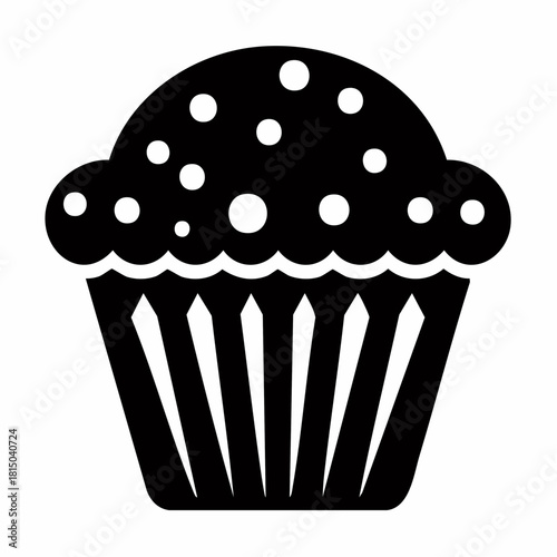 Solid glyph illustration of a sweet muffin cupcake symbol representing homemade pastry, perfect for bakery branding, dessert packaging, café menu icons, and party snack design.