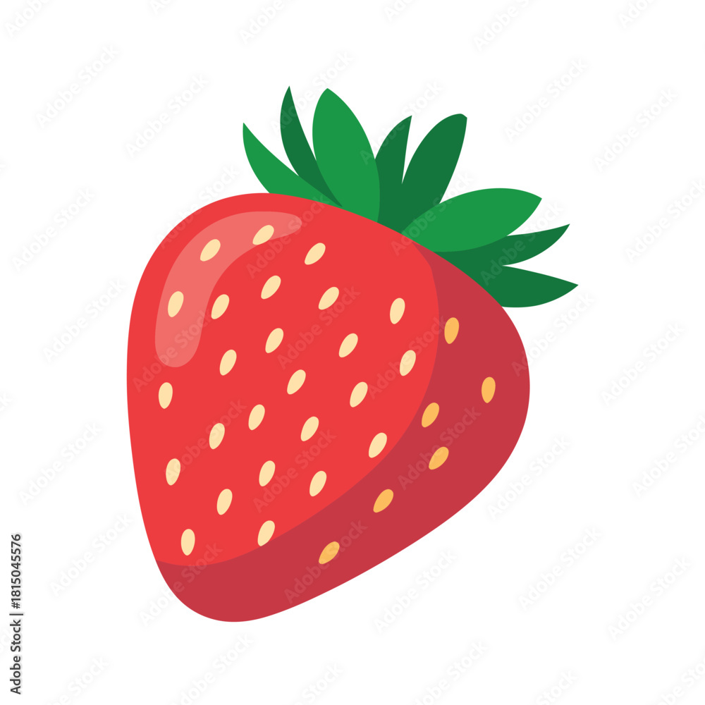 Fototapeta premium A vibrant and juicy strawberry with a delightful red hue, adorned with tiny seeds and topped with fresh green leaves, isolated on