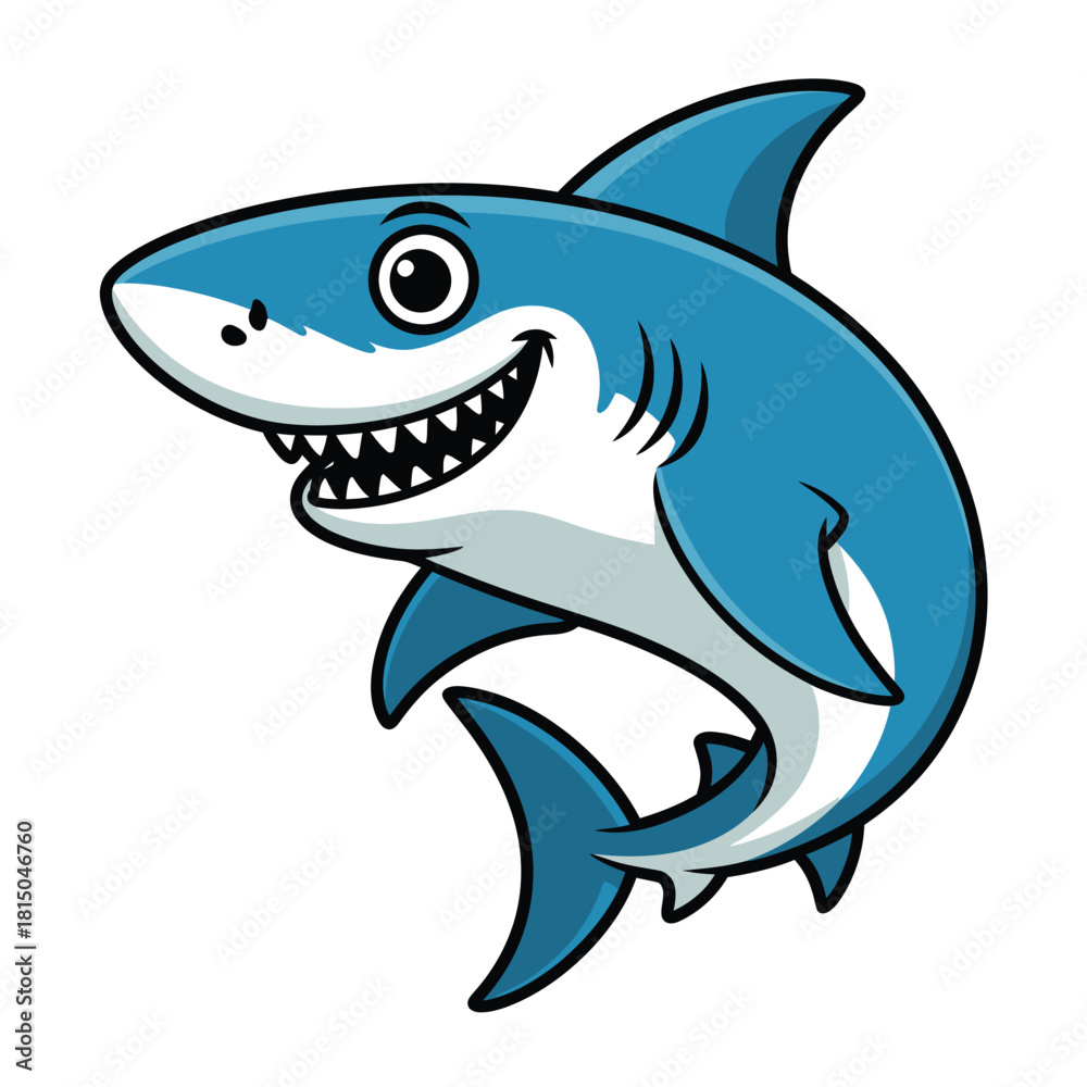 Obraz premium A cartoon shark with a big smile isolated on, showcasing its playful nature and friendly demeanor, perfect for childrens illustrations