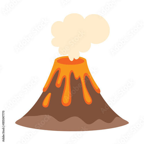 Cartoon illustration of an erupting volcano with smoke and lava, isolated on a powerful symbol of natures raw energy and geological forces