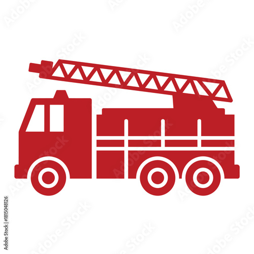 Red fire truck with ladder, isolated on the fire truck is a symbol of emergency services and firefighting efforts