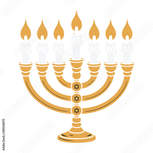 Hanukkah menorah isolated on a traditional jewish candelabrum with nine branches, symbolizing the eight nights of hanukkah