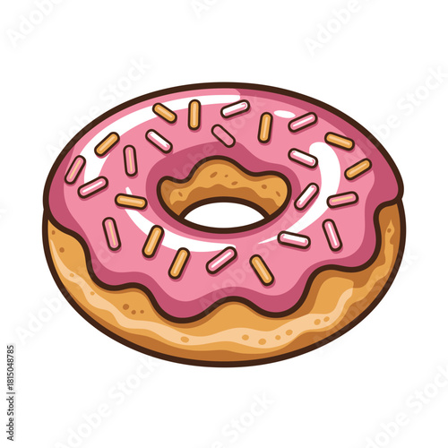 Illustration of a delicious pink donut with sprinkles isolated on, a sweet treat perfect for breakfast, dessert, or a sugary snack