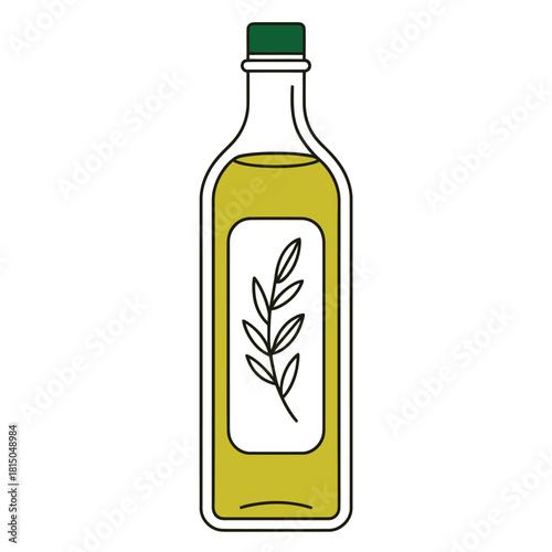 Illustration of olive oil bottle isolated on, a healthy cooking ingredient for mediterranean cuisine and salad dressing