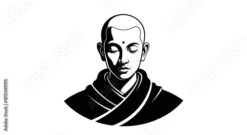 Meditating Buddhist Monk Serene Face Calm Expression.